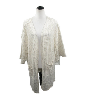 POL White/Beige Open Knit Open Front 3/4 Length Sweater Size Small
